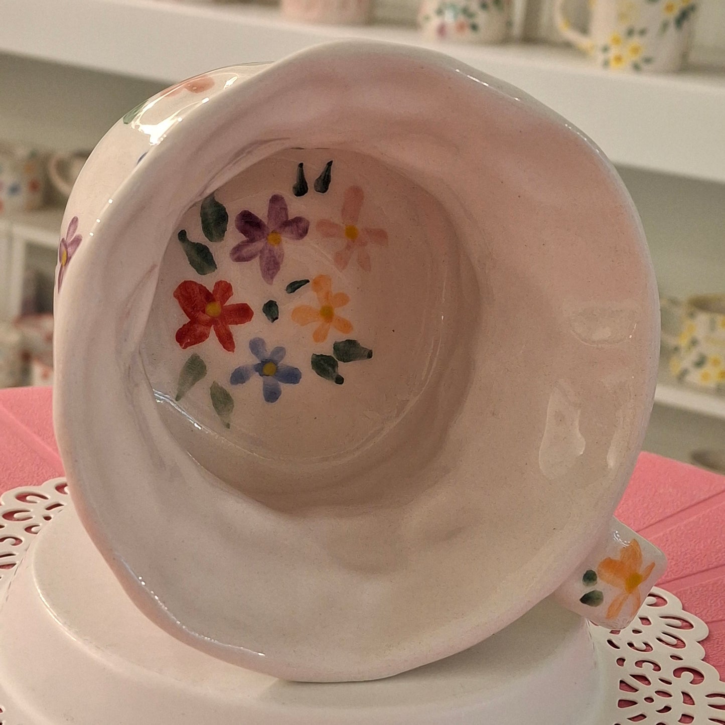 Handmade Pottery Mug . Customized Name . Simple Flowers