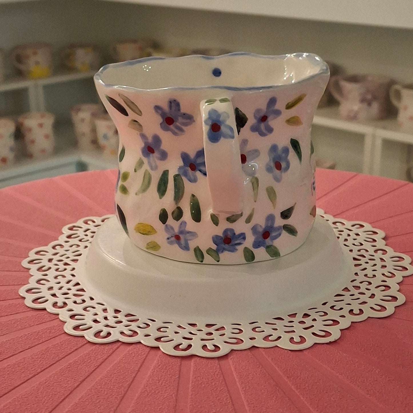 Handmade Pottery Mug . Customized Name . Blue Flowers