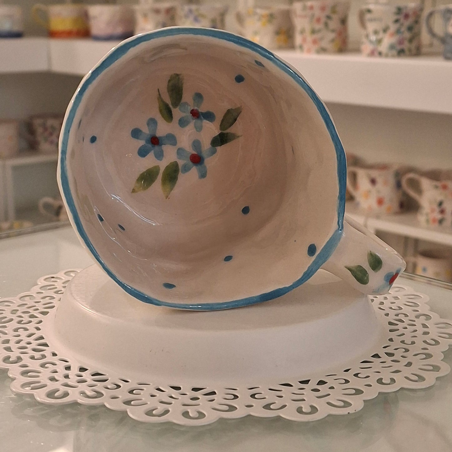 Handmade Pottery Mug . Customized Name . Blue Flowers 2