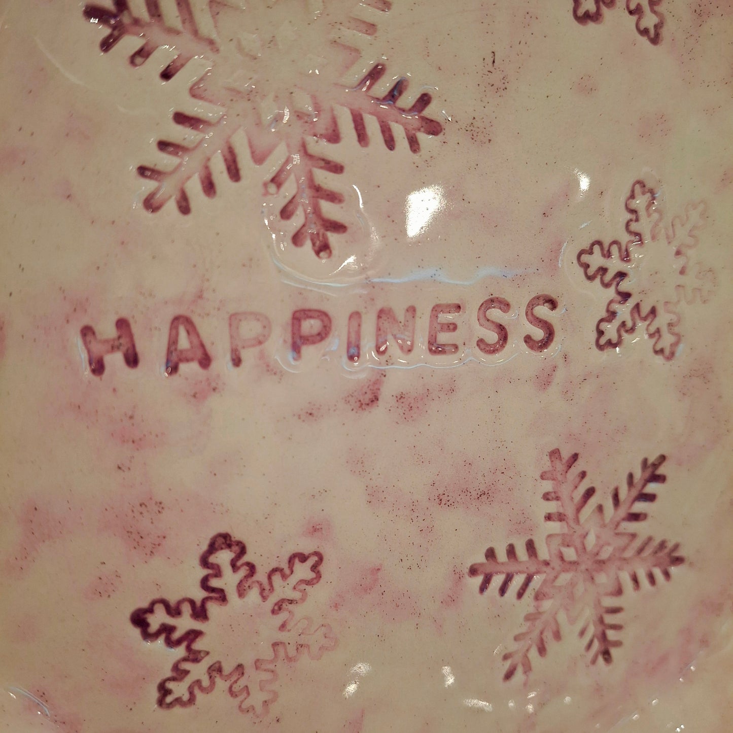 Handmade Pottery Plate .. Purple Snow Flakes