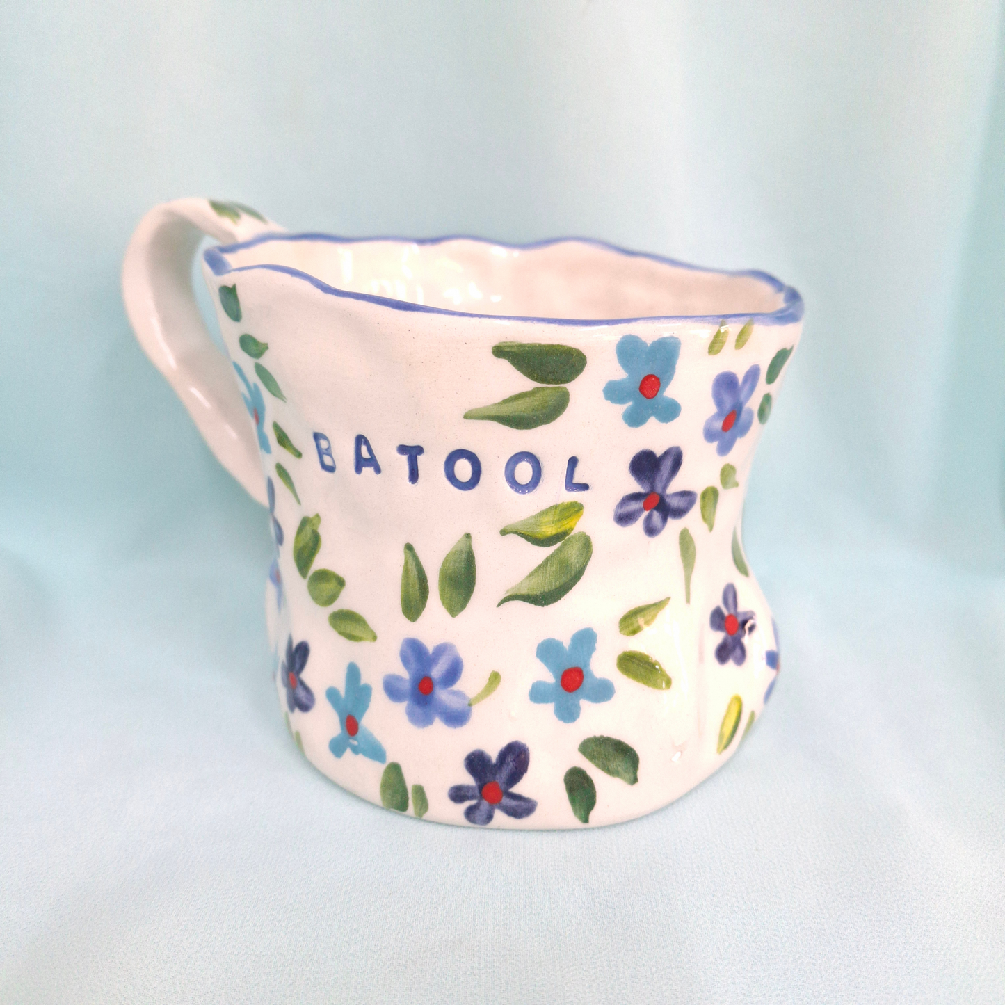 Handmade Pottery Mug . Customized Name . Blues Flowers