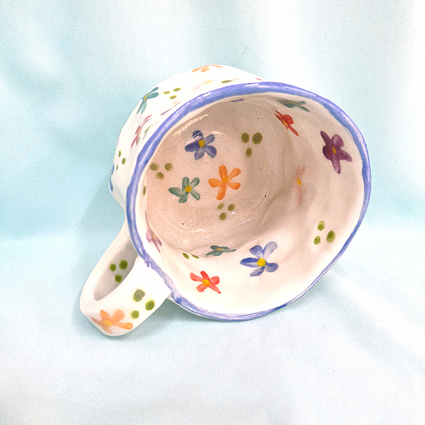 Handmade Pottery Mug . Customized Name . Colorful Flowers . B