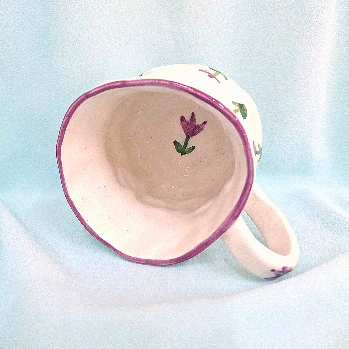Handmade Pottery Mug . Customized Name . Purple Tulip