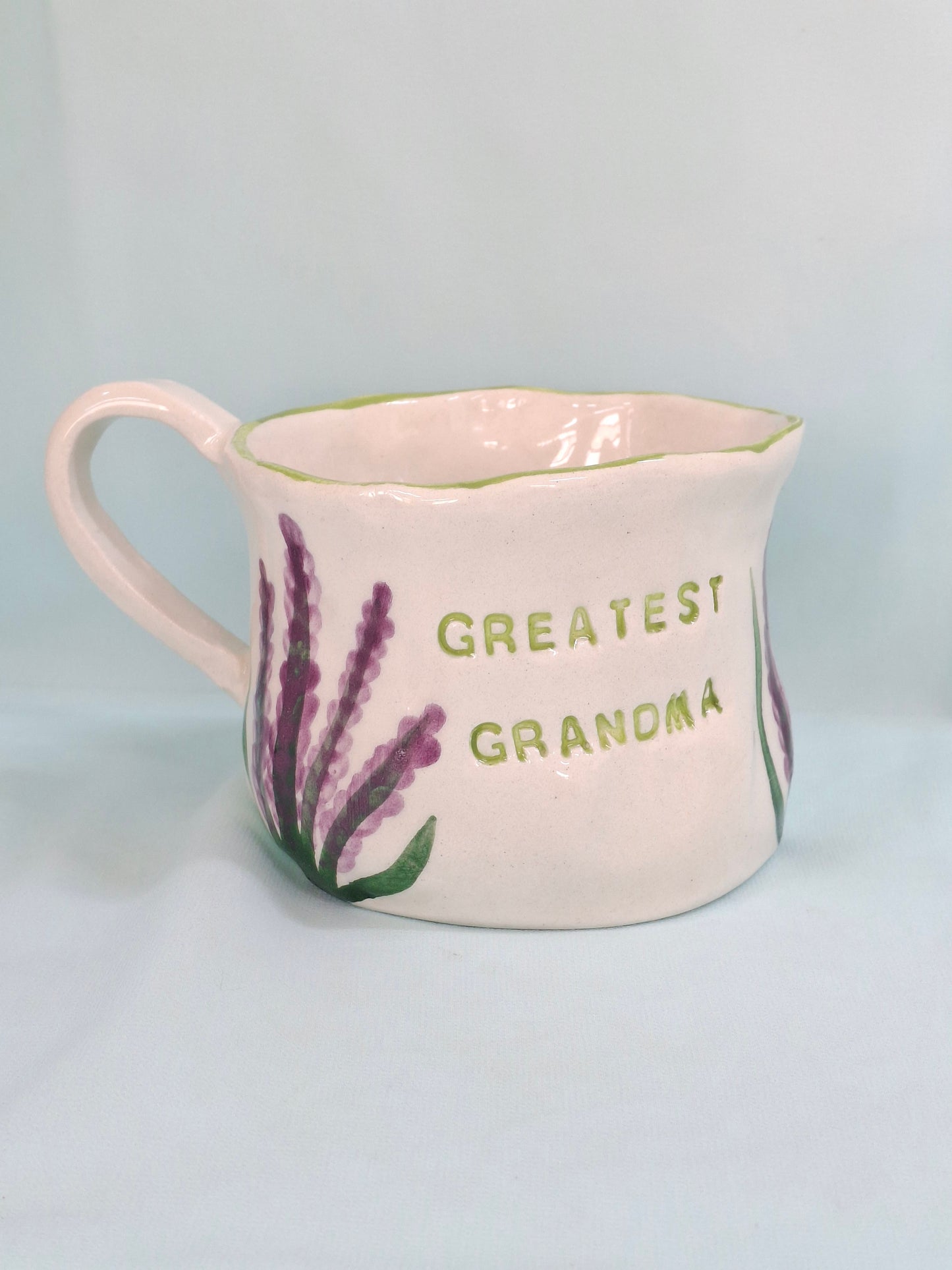 Handmade Pottery Mug . Lavander Flowers