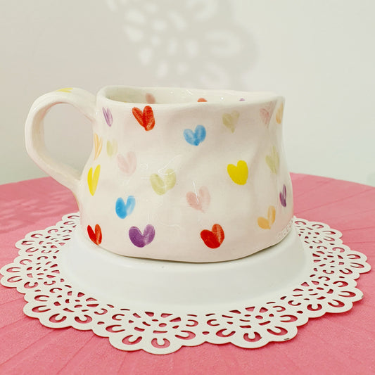 Handbuilt Pottery Mug .. Colorful Hearts