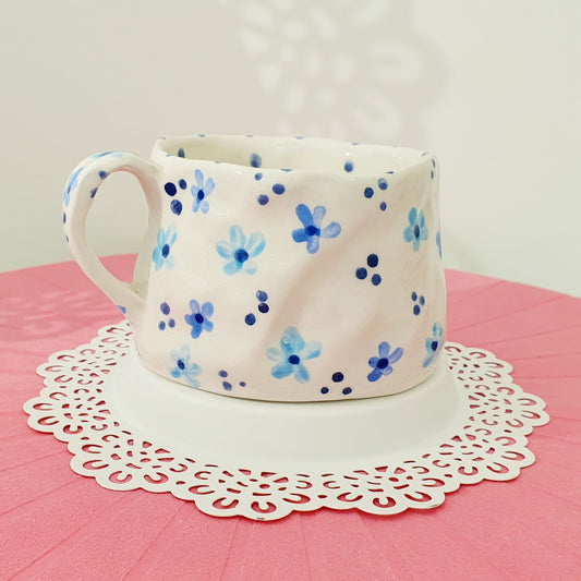 Handbuilt Pottery Mug .. Blue Vibes Flowers