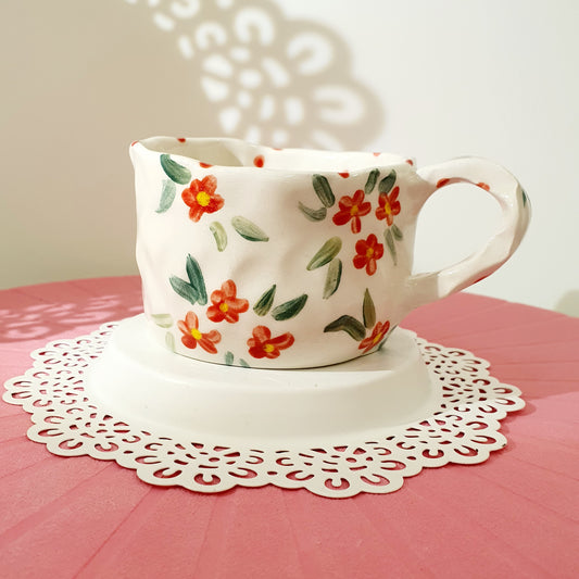 Handbuilt Pottery Mug ..Red Flowers