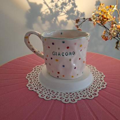 Handmade Pottery Mug . Customized Name . Dots