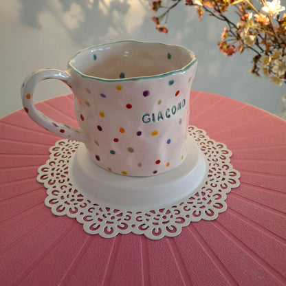 Handmade Pottery Mug . Customized Name . Dots
