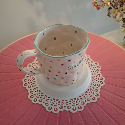 Handmade Pottery Mug . Customized Name . Dots