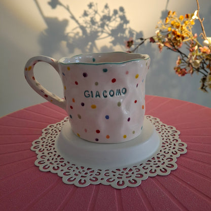 Handmade Pottery Mug . Customized Name . Dots
