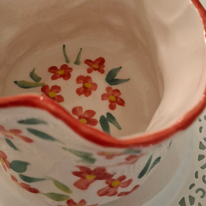 Handmade Pottery Heart Mug . Red Flowers