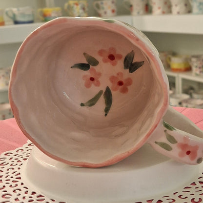 Handmade Pottery Mug . Customized Name . Pink Flowers