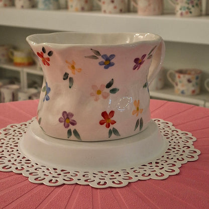 Handmade Pottery Mug . Customized Name . Simple Flowers