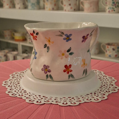 Handmade Pottery Mug . Customized Name . Simple Flowers