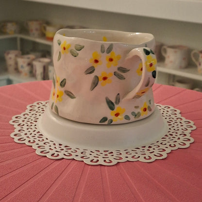 Handmade Pottery Mug . Customized Name . Yellow Flowers