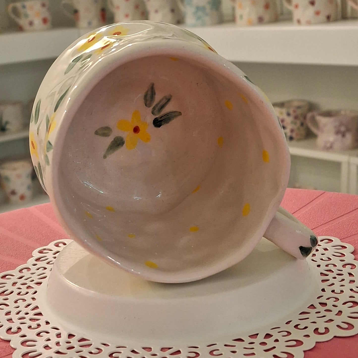 Handmade Pottery Mug . Customized Name . Yellow Flowers