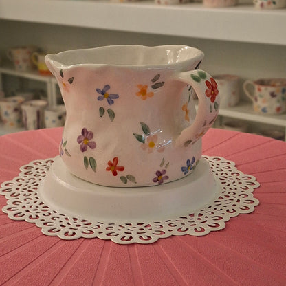 Handmade Pottery Mug . Customized Name . Simple Flowers