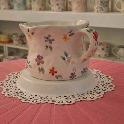 Handmade Pottery Mug . Customized Name . Simple Flowers