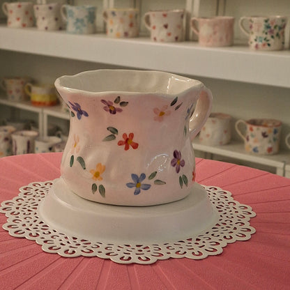 Handmade Pottery Mug . Customized Name . Simple Flowers
