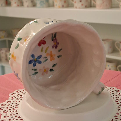 Handmade Pottery Mug . Customized Name . Simple Flowers
