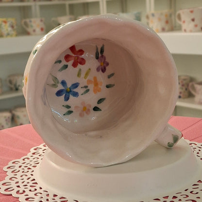 Handmade Pottery Mug . Customized Name . Simple Flowers