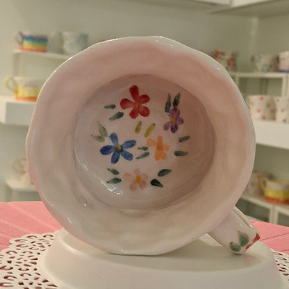 Handmade Pottery Mug . Customized Name . Simple Flowers