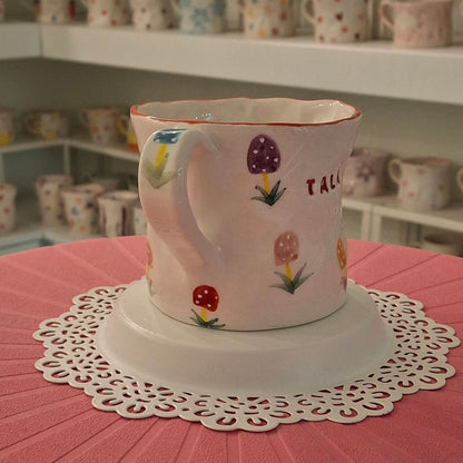 Handmade Pottery Mug . Customized Name . Coloured Mashroom
