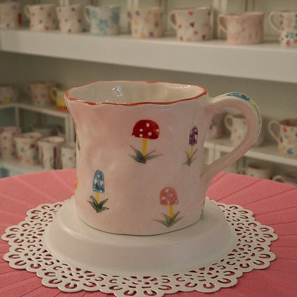 Handmade Pottery Mug . Customized Name . Coloured Mashroom