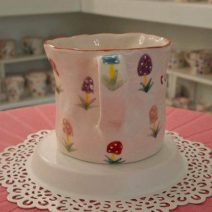 Handmade Pottery Mug . Customized Name . Coloured Mashroom