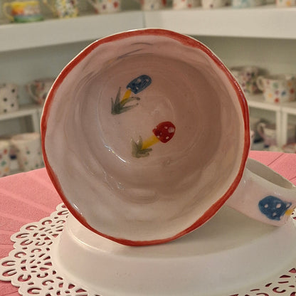 Handmade Pottery Mug . Customized Name . Coloured Mashroom