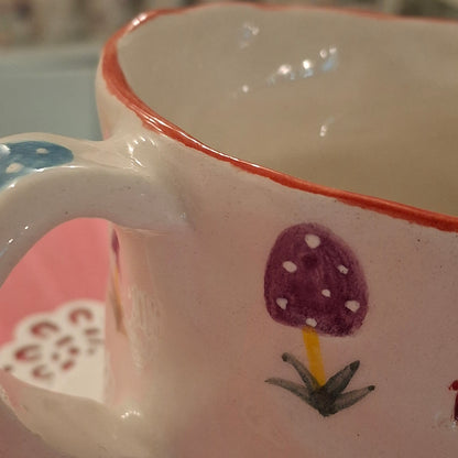 Handmade Pottery Mug . Customized Name . Coloured Mashroom