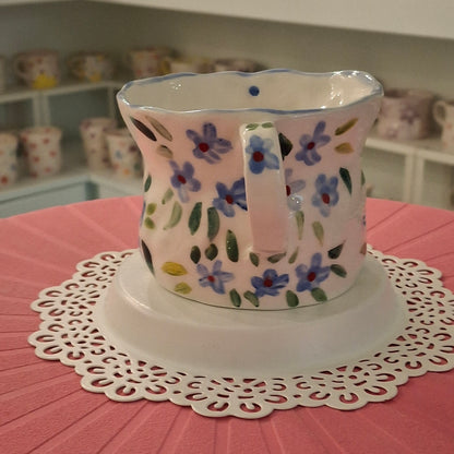 Handmade Pottery Mug . Customized Name . Blue Flowers