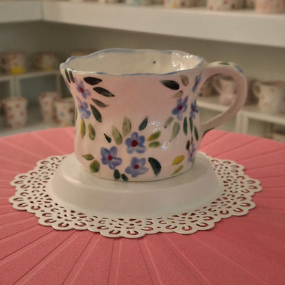 Handmade Pottery Mug . Customized Name . Blue Flowers