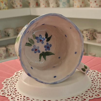 Handmade Pottery Mug . Customized Name . Blue Flowers