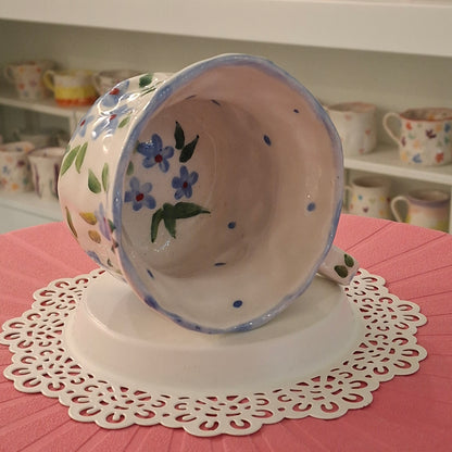 Handmade Pottery Mug . Customized Name . Blue Flowers