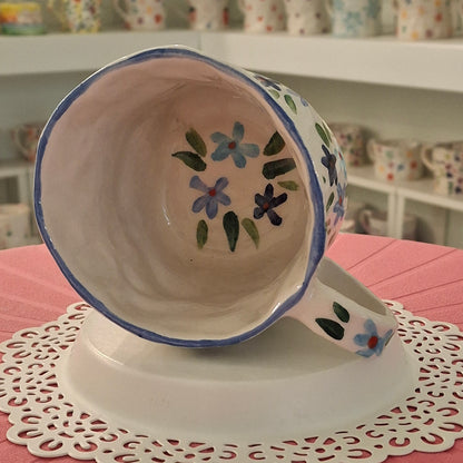 Handmade Pottery Mug .. Customized Letter .. Blues Flowers