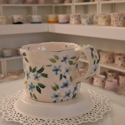 Handmade Pottery Mug . Customized Name . Blue Flowers 2