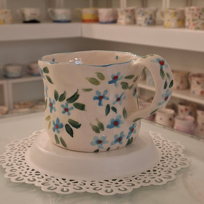 Handmade Pottery Mug . Customized Name . Blue Flowers 2