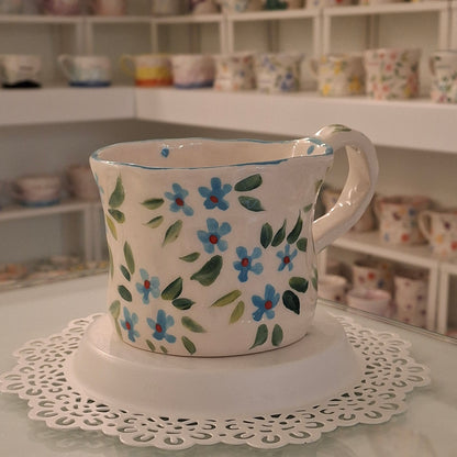 Handmade Pottery Mug . Customized Name . Blue Flowers 2