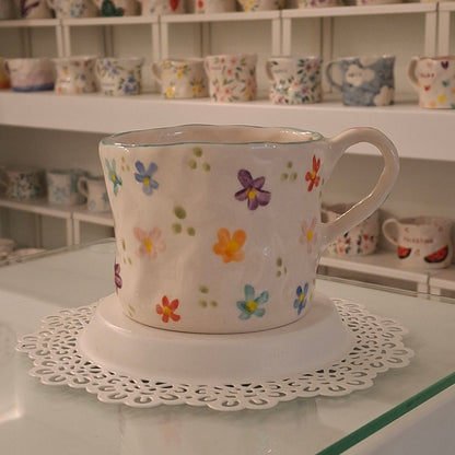 Handmade Pottery Mug . Customized Name . Colorfull Flowers