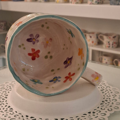 Handmade Pottery Mug . Customized Name . Colorfull Flowers