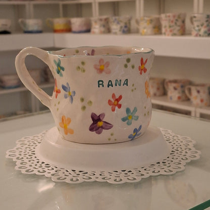 Handmade Pottery Mug . Customized Name . Colorfull