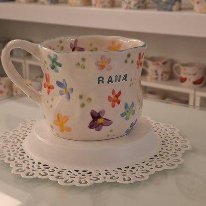 Handmade Pottery Mug . Customized Name . Colorfull