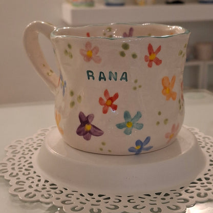 Handmade Pottery Mug . Customized Name . Colorfull