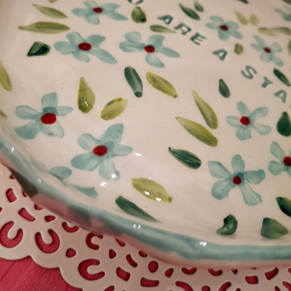 Handmade Pottery Plate .. Sky Blue Flowers