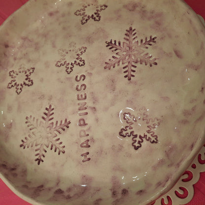 Handmade Pottery Plate .. Purple Snow Flakes