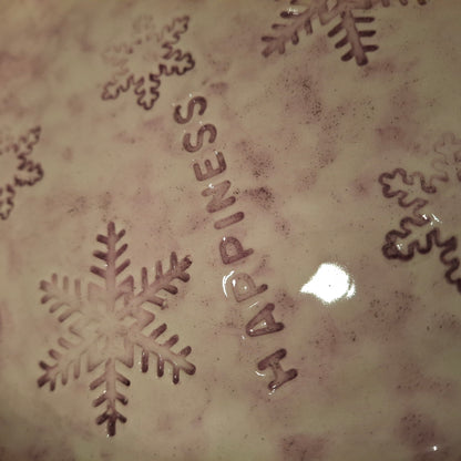 Handmade Pottery Plate .. Purple Snow Flakes