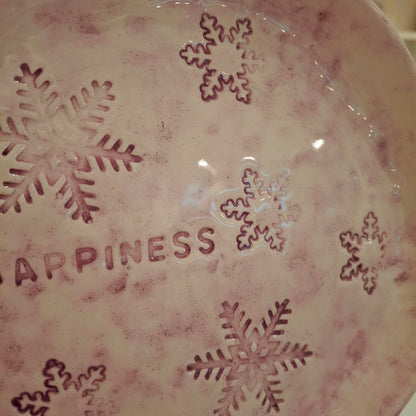 Handmade Pottery Plate .. Purple Snow Flakes