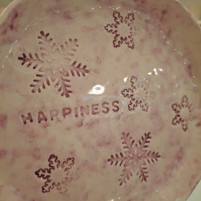 Handmade Pottery Plate .. Purple Snow Flakes
